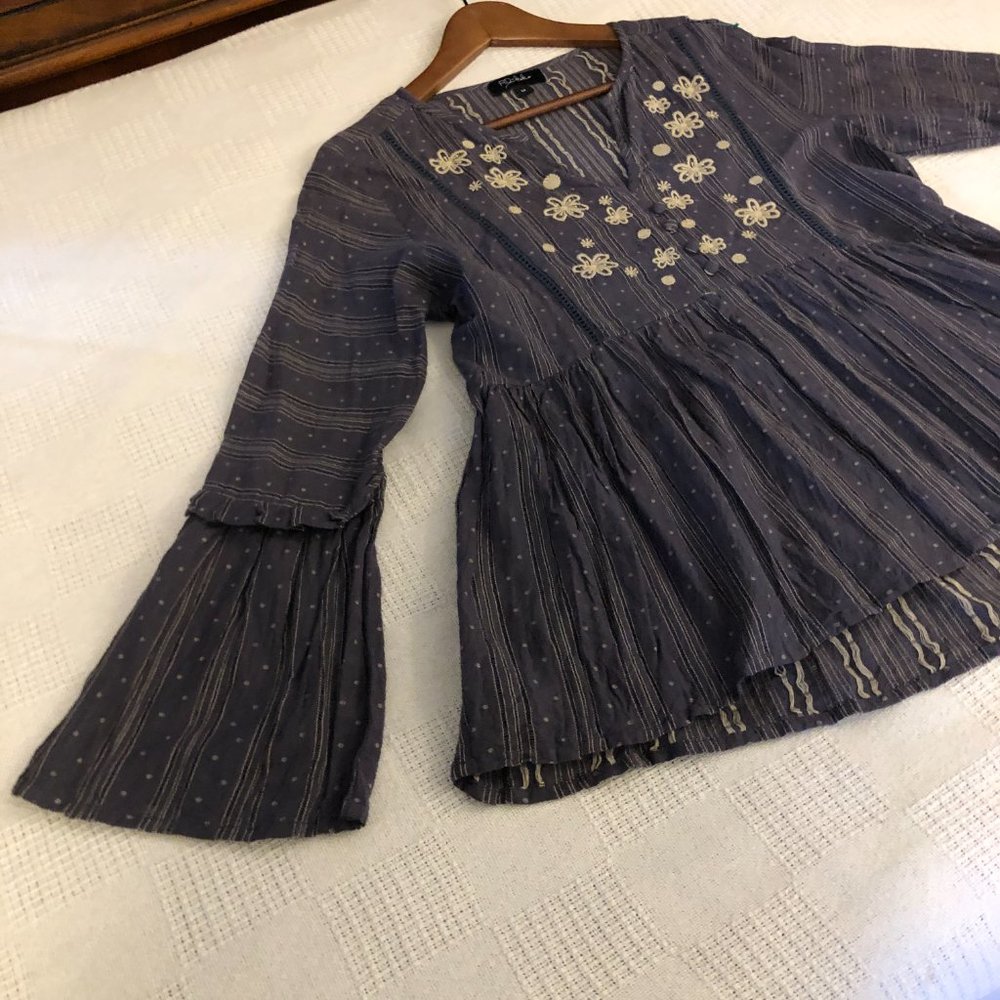 EUC RD+KoKo MEDIUM Boho Long Sleeve Dobby Blouse INDIA Cotton B45